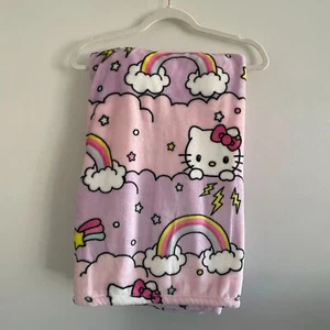 Hello Kitty Plush Throw Blanket 50" X 70" Pink Rainbows Clouds Stars Lightning - Picture 1 of 5