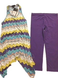Flowers By Zoe Girl Size Large Purple,Turquoise,Lime Tunic With Purple Capri nwt - Picture 1 of 9