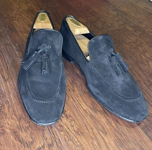 Mocasines Manolo Blahnik de gamuza borla negra para hombre talla 9 de EE. UU. hechos en Italia - Imagen 1 de 10