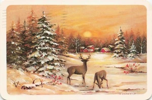 Winter Deer Scene Christmas Vintage 4 x 6 PC Posted 1984 - Picture 1 of 2