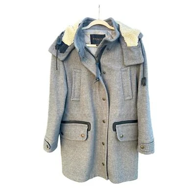 Coach Women’s Granite Gray Wool Coat Jacket With Hoodie And Leather Trims Size M - Image 1 of 4