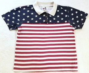 EZL ~ Top polo de manga corta para mujer ~ talla mediana ~ bandera americana   - Imagen 1 de 5