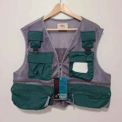 Timber Creek 25-Pocket Zip Mesh Outdoor Fishing Vest Mens Sz L Gray Green NOS - Image 1 of 4