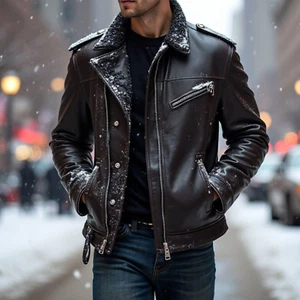 Men’s Premium Black Leather Biker Jacket – Classic Moto Style, Winter-Ready - Picture 1 of 4