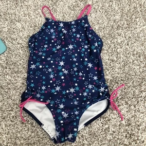 Speedo Girls Size Medium One Piece Swimsuit Neon Stars Print Tie Side - Picture 1 of 7