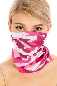 Camouflage Print Versatile Head Bandanna Face Mask Shield Neck Gaiter Pink Color - Picture 1 of 5