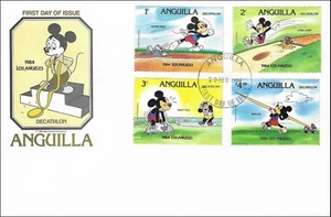 Mickey Disney Decathlon Stamp Set Olympic Los Angeles Disney Anguilla FDC 1984 - Picture 1 of 1