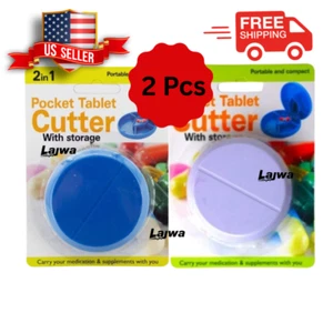 Cortador de tabletas de bolsillo compacto portátil 2 en 1, divisor de píldoras, almacenamiento de píldoras (paquete de 2) - Imagen 1 de 3
