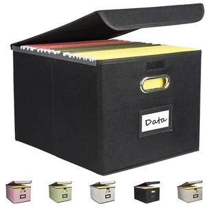 Collapsible File Organizer Box Filing Storage Boxes For Hanging Files With Lid L - Picture 1 of 7