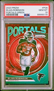 2023 PRIZM BIJAN ROBINSON ROOKIE PORTALS GREEN PRIZM SP FALCONS #PO8 RC - PSA 10 - Imagen 1 de 2