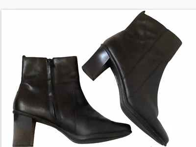 Croft & Barrow Mujer’s Alayna Botas Cuero Negro Bloque Tacón Cremallera Botines Talla 10 Foto 1 de 4