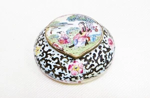 Antique Chinese Cloisonne Enameled Bronze Lidded Round Trinket Box - Picture 1 of 14