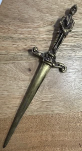 BRASS Soldier in full armor, helmet Vintage Letter Opener England 10"h 54K - Picture 1 of 9