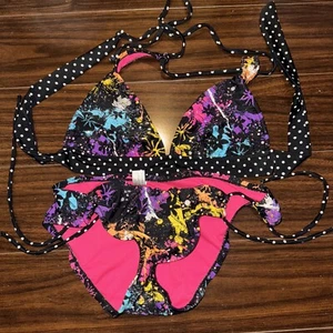 Girls Arizona Jean 2 pc Bathing Swim Suit Multicolored Bikini Top-Med Bottom-Lge - Picture 1 of 4