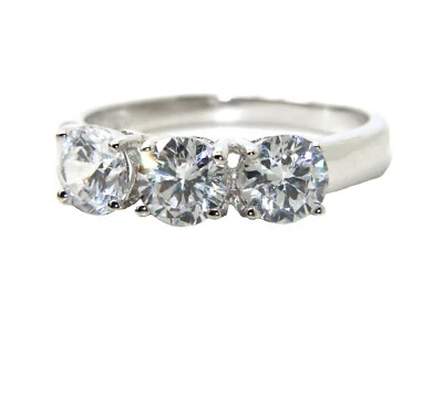 Anello trilogy argento 925 donna zirconi 5mm bianchi brillanti fidanzamento - Immagine 1 di 3