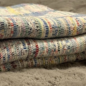 Catalogne Blanket, Quebec Woven Throw, VTG, Canadian Cotton Striped 86x64in Rare - Picture 1 of 6