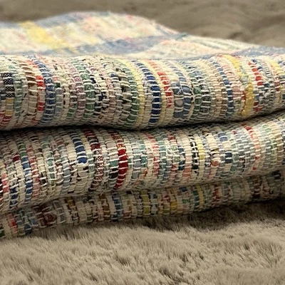 Catalogne Blanket Quebec Woven Throw Vintage Canadian Cotton Striped 86x64in  - Image 1 of 4