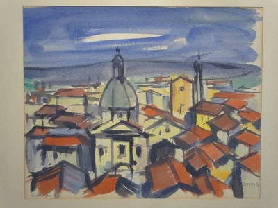 Siena - Stadtansicht Italien - Meyer - signierte Zeichnung Deckfarben - 1956 - Bild 1 von 4