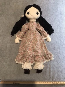 Vintage handgefertigte 32" Stoffpuppe schwarze Haare Wednesday Adams Vibe Little Vogue 70’er - Bild 1 von 15