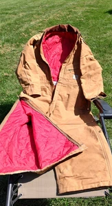 Carhartt Duck Coveralls Sz XL (40) Quilted Red Lining Brown Corduroy Collar VTG - Picture 1 of 18