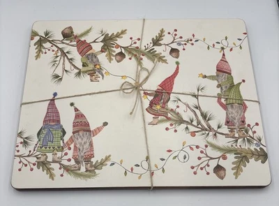 Pottery Barn Forest Gnome Christmas Spirit Cork Back Placemats Set Of 4 16”  NEW - Image 1 of 4