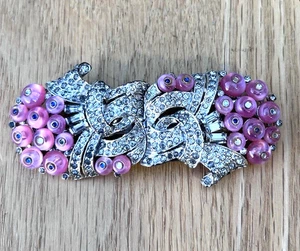Antica Spilla Duetto Trifari Clip Mates Bottone Rosa Art Decò Strass KTF - Foto 1 di 9
