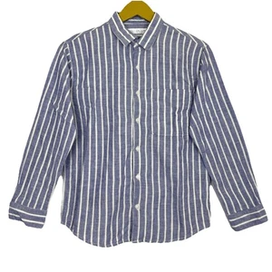 Zara Boys Linen Cotton Striped Button Up Shirt Size 10 Blue White Preppy Coastal - Picture 1 of 8