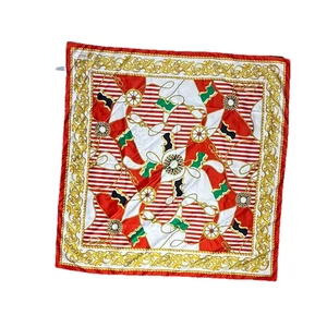 Vintage 1990s Kathie Lee Satin Scarf Colorful Red Gold Green Navy Nautical Print - Picture 1 of 5