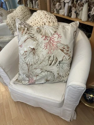 Pottery Barn Feather Pillow + Cover Seashell Shell Coral Natuical Coastal 24" - Image 1 of 4