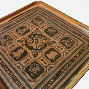 Burmese/Myanmar, Old Lacquerware Tray, Kun-it, Sgraffito Technique - Picture 1 of 4