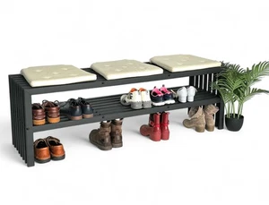 Schuhregal Schwarz Metall 2 Ebenen 96497 Schuhablage Schuhständer Modern Stabil - Bild 1 von 9