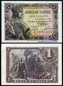 1 peseta año 1943 Fernando el Católico S/C Spain Pick 126a - UNC - Picture 1 of 1