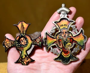 Colgante ICONO Cruz de Metal Cristiano Copto Etiopía África Pintado a Mano - Imagen 1 de 3