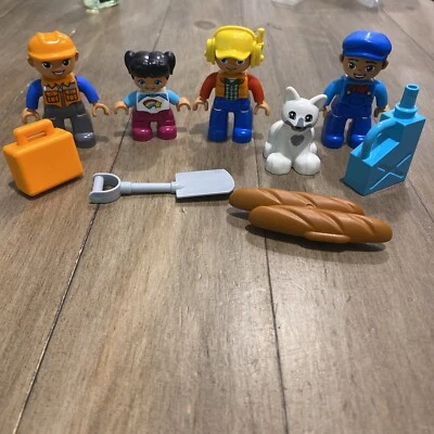 Lego Duplo Figures Girl, Cat, Construction Workers, Train Conductor &Accessories - Image 1 of 4