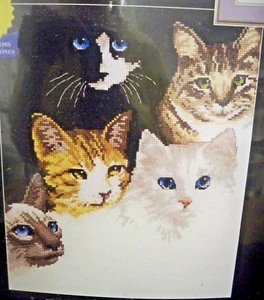 Kit de punto de cruz contado Janlynn 1998 sellado ojos de gato gatitos aleta talla 9" x 12"  - Imagen 1 de 3