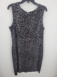 Talbots Dress Womens 14 Black Gray Animal Print Sleeveless Sheath Career - Picture 1 of 7