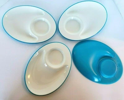 宜家 Johanna Jelinek 塑料盘子 4 件套蓝色和白色椭圆形 — 第 1/4 张图片