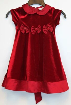 Vestido satinado terciopelo navideño rojo ediciones raras talla 3-4 lazos fiesta formal especial Foto 1 de 4