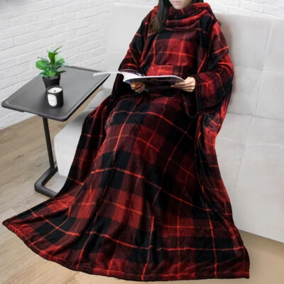 Fleece Wearable Blanket with Sleeves Pocket Fleece Warm TV Blanket Gift Adults - Image 1 of 4