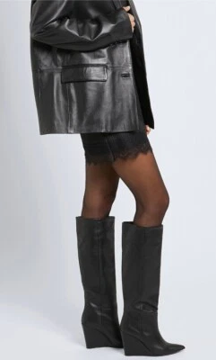 8 By Yoox Genuine Leather Pointed Toe Wedge Tall  Boots Sz38/7lUSA Made In Italy - Изображение 1 из 4