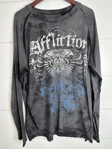 Affliction Hemd Herren Langarm Baumwolle Distressed Trashed grau blau X-Large - Bild 1 von 4