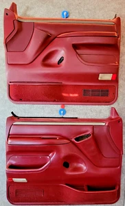 92-96 FORD F 150 f150 F-250 BRONCO DOOR PANELS PANEL RED MAROON SET OBS - Picture 1 of 22