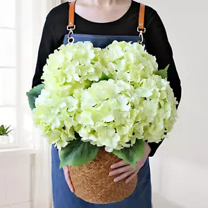 Green Hydrangea Artificial Flowers, 5Pcs 20Inch Large Lifelike Faux Silk Flowers - Picture 1 of 12
