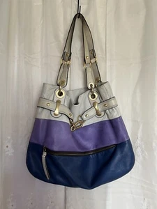 B. MAKOWSKY Tri Color Leather Hobo Shoulder Bag Buckle Accent Ivory Blue Purple - Picture 1 of 20