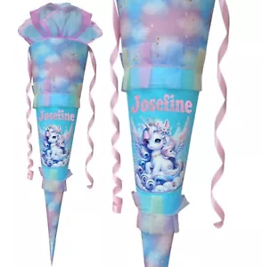 Personalisierte Schultüte Einhorn – Blau Lila – Wunschname – Handmade Zuckertüte - Bild 1 von 6