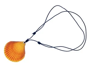 Shell Necklace Charm Miniblings Real Scallop Sea Leather Band Boho Orange - Picture 1 of 3