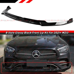 FOR 21-23 MERCEDES BENZ W213 E-CLASS GLOSS BLACK 3PC B STYLE FRONT BUMPER LIP - Picture 1 of 6