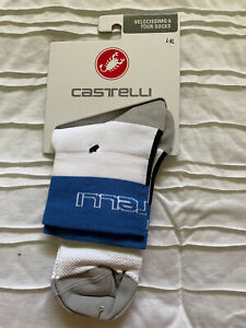 Castelli socks white with blue trim 