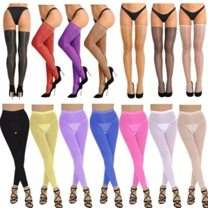 Women's Transparent See through Silk Long Stockings Mesh Pants Tights Lingerie - Picture 1 of 79