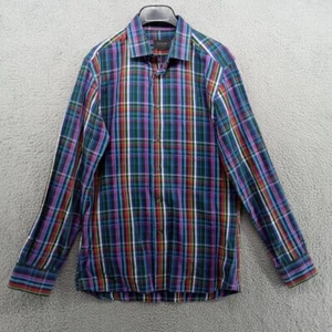 Duchamp Shirt Mens 16 Multicolor Plaid Neon Rainbow Slim Fit Made in Italy - Picture 1 of 10